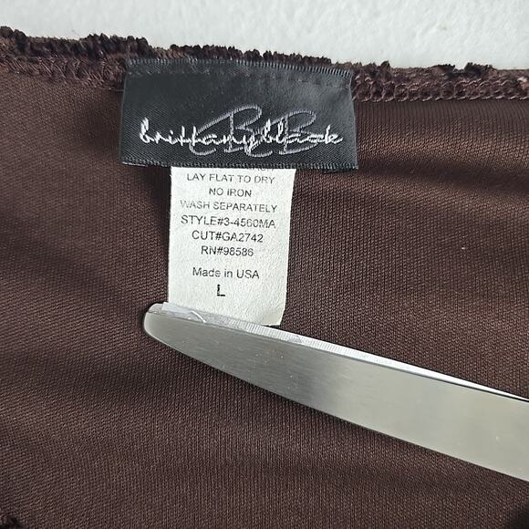 Brittany Black Floral Embroidered Brown‎ Top Flutter Sleeve Large Fairy Grunge - Picture 6 of 8